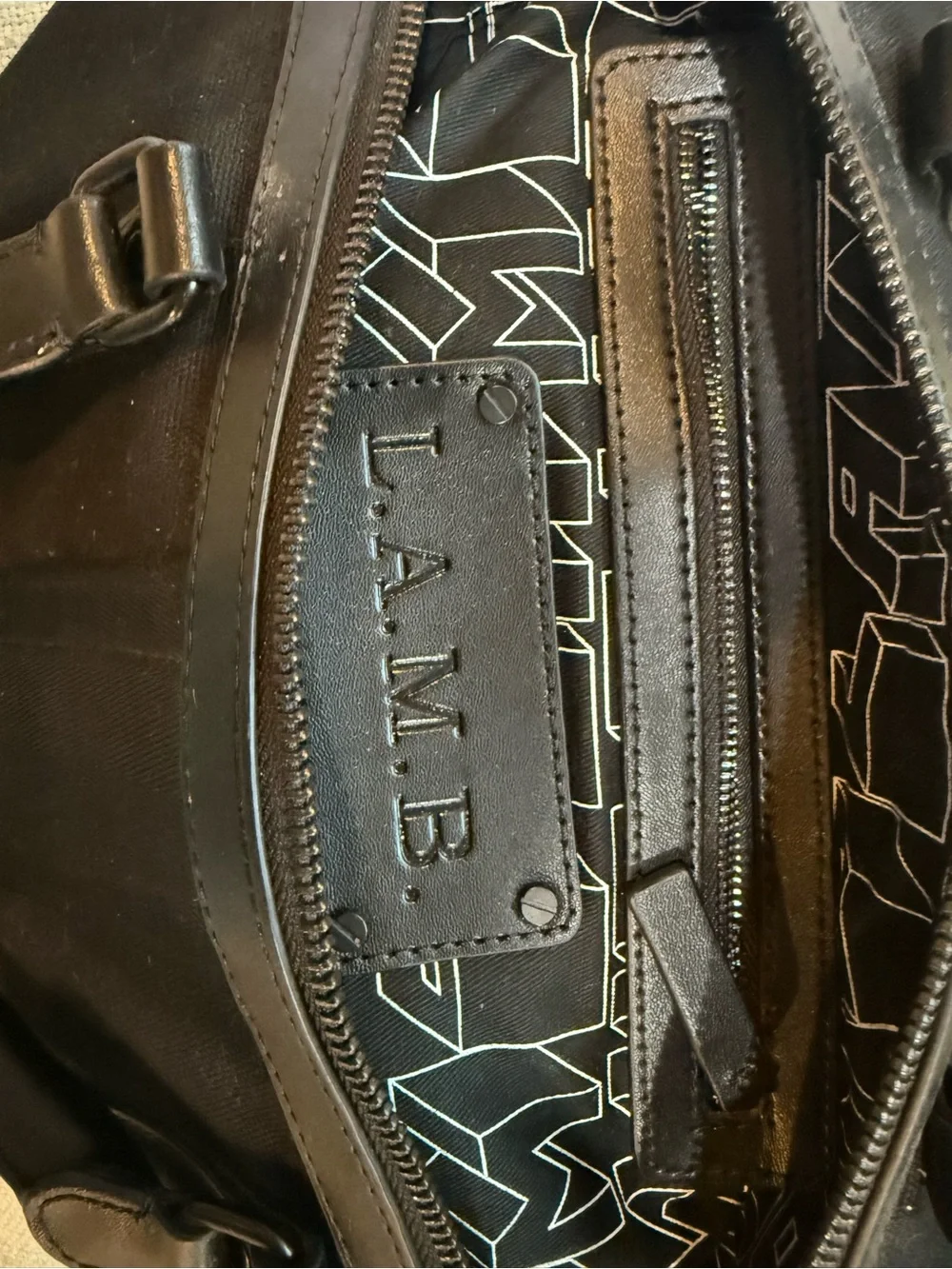Vintage L.A.M.B. Gwen Stefani Black Barrel Satchel Handbag Y2K 14”